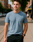 RF Wear Unisex Solid Color T-Shirt - Washed Denim - Male Model Front View