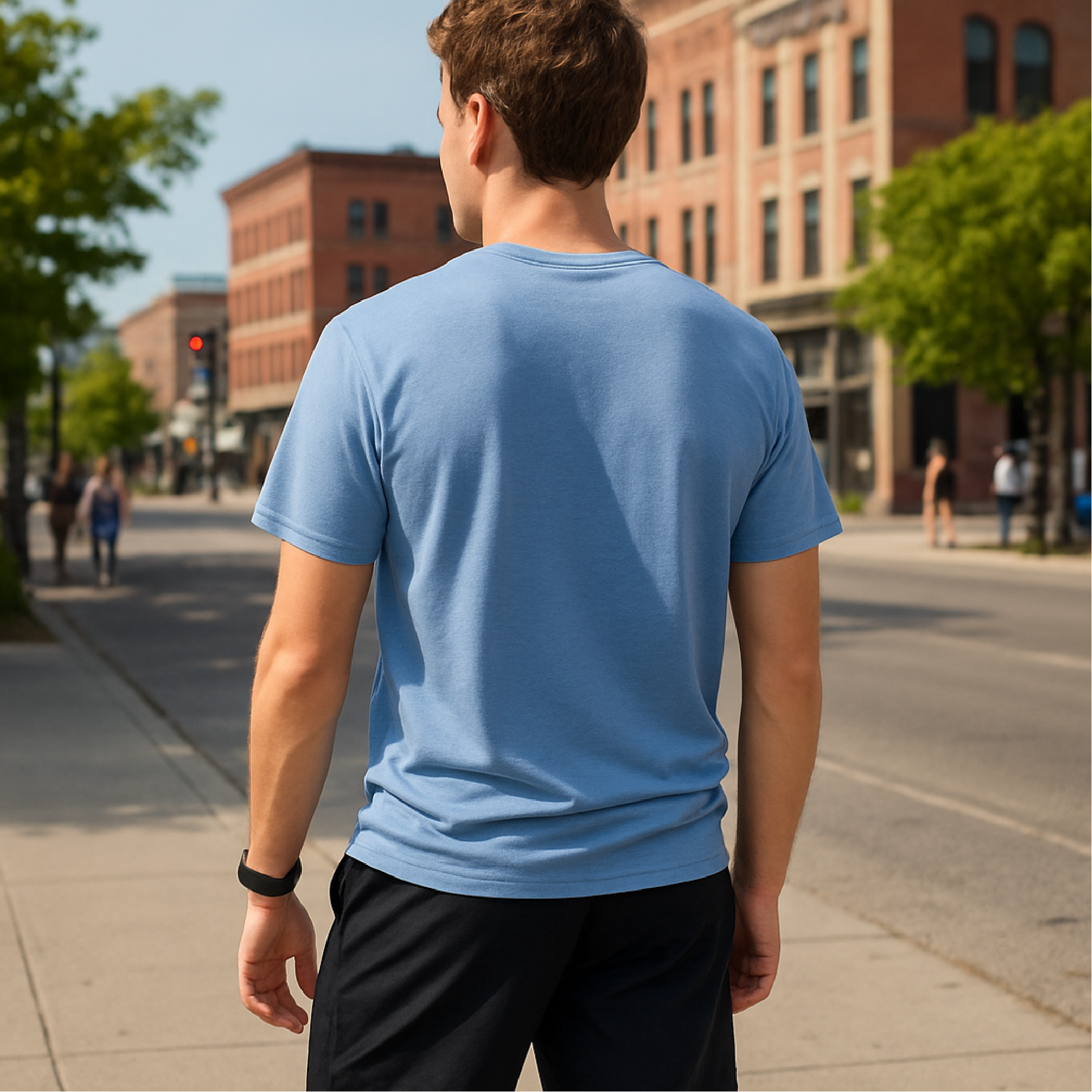 RF Wear Unisex Solid Color T-Shirt - Washed Denim - Male Model Back View