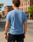 RF Wear Unisex Solid Color T-Shirt - Washed Denim - Male Model Back View