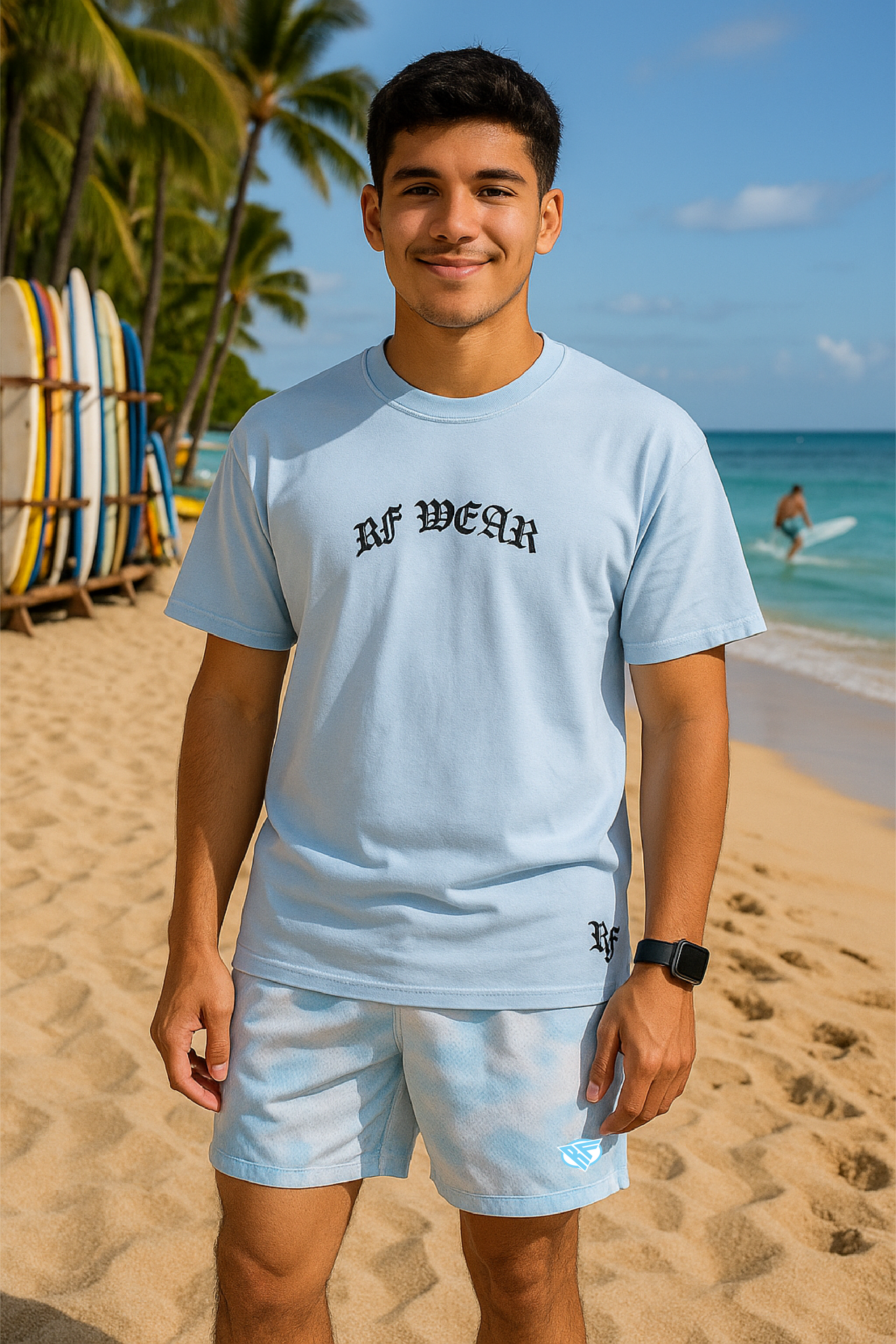 RF Wear Watercolor Shorts - White/Sky-Blue
