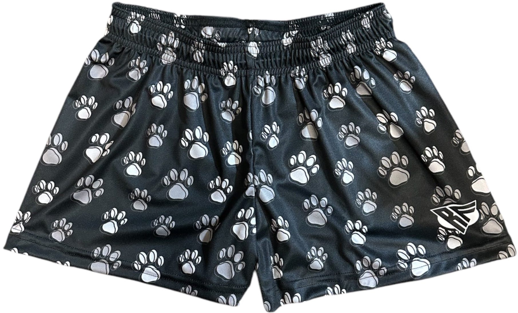 RF Wear Women's Animal Print Shorts - Paw Prints - Black/Grey Made in USA