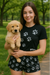 RF Wear Women's Animal Print Shorts - Paw Prints - Black/Grey -Model Front View 