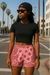 RF Wear Women's Bandana Shorts - Pink/Red/Grey - Model Front View