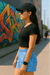 RF Wear Women's Bandana Shorts - Sky-Blue/White/Black - Model Side View
