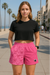 RF Wear Women's Split Pocket Shorts -  Pink-Bows/Pink - Model  Front View