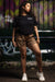 RF Wear Women's Animal Print Shorts - Cheetah - Brown - Model Front View-2
