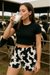 RF Wear Women's Animal Print Shorts - Cow - Black/White - Model Front View