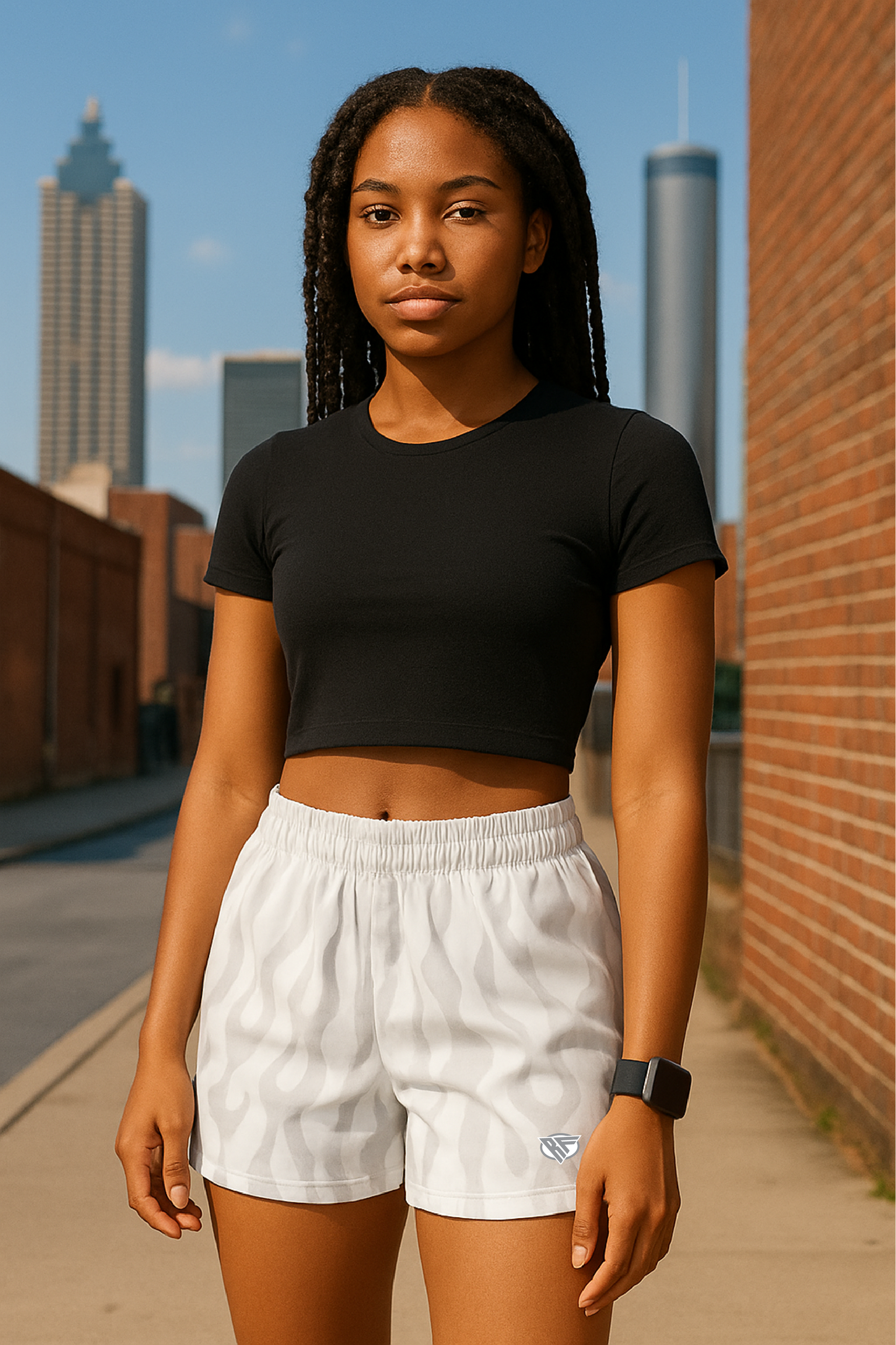 RF Wear Women's Flame Shorts - White/Grey - Model Front View