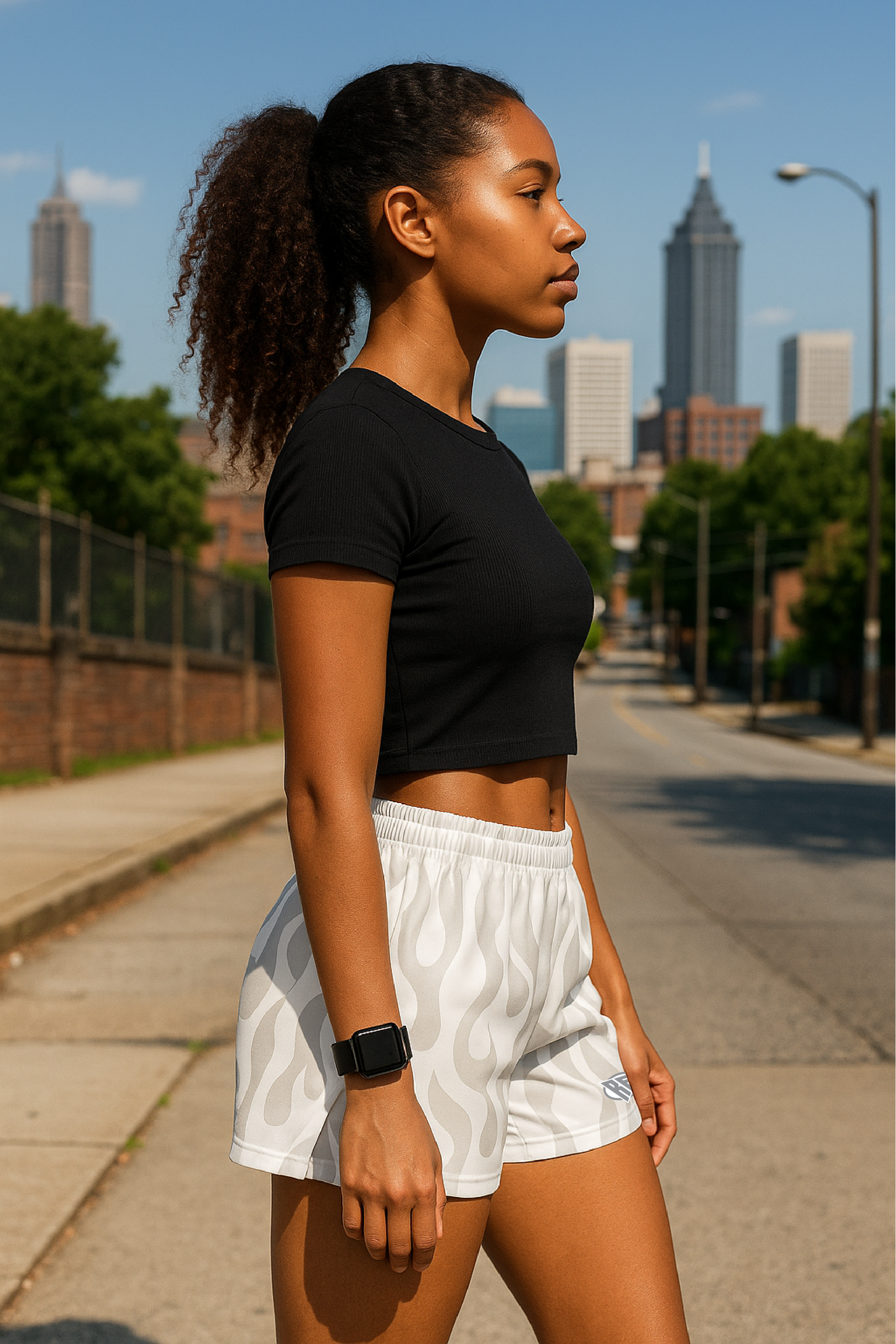 RF Wear Women's Flame Shorts - White/Grey - Model Side View