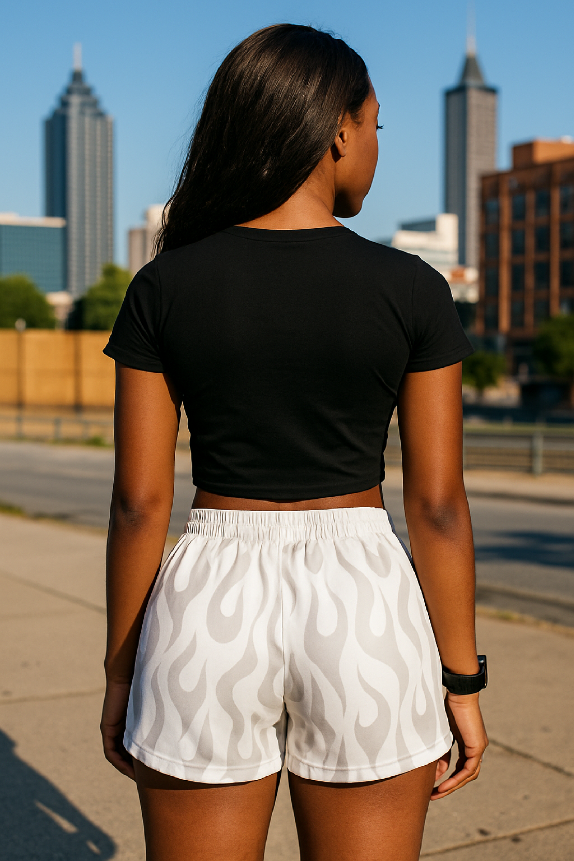 RF Wear Women's Flame Shorts - White/Grey - Model Back View