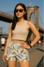 RF Wear Women's Floral Carnation Shorts - Cream/Blue - Model Front View