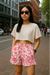 RF Wear Women's Floral Porcelain Pocket Shorts - Fuchsia/White - Model Front View