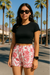 RF Wear Women's Floral Porcelain Shorts - White/Fuchsia - Model Front View