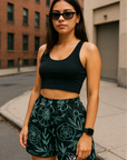 RF Wear Women's Floral Shorts - Black/Teal - Model Front View