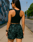 RF Wear Women's Floral Shorts - Black/Teal - Model Back View