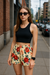 RF Wear Women's Floral Shorts - Cream/Red/Peach - Model Front View