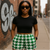RF Wear Women's Houndstooth Pocket Shorts -  Green/White - Model Front View