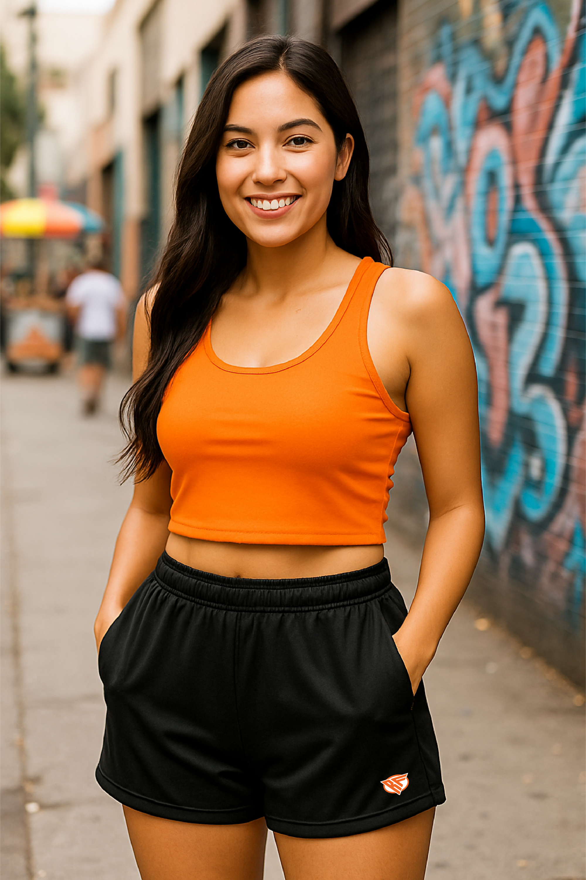 RF Women's Jack-O-Lantern Shorts - Black/Orange - Model Front View