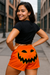 RF Wear Women's Jack-O-Lantern Shorts - Orange/Black - Model Back View