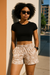 RF Wear Women's Paisley Pocket Shorts -Tan/White - Model Front View