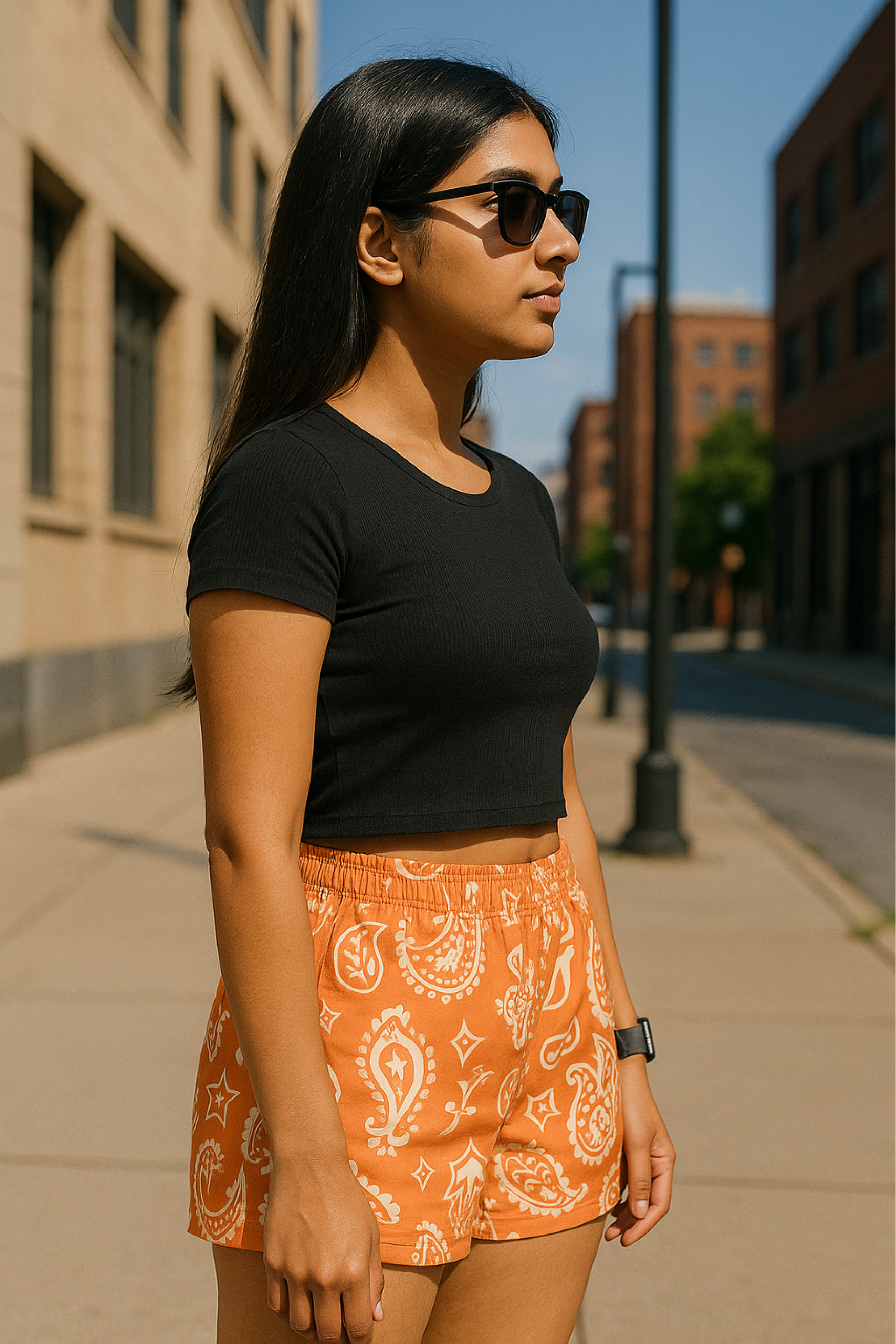RF Wear Women's Paisley Shorts - Apricot/Cream - Model Side View