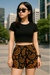 RF Wear Women's Paisley Shorts - Black/Orange - Model Front View