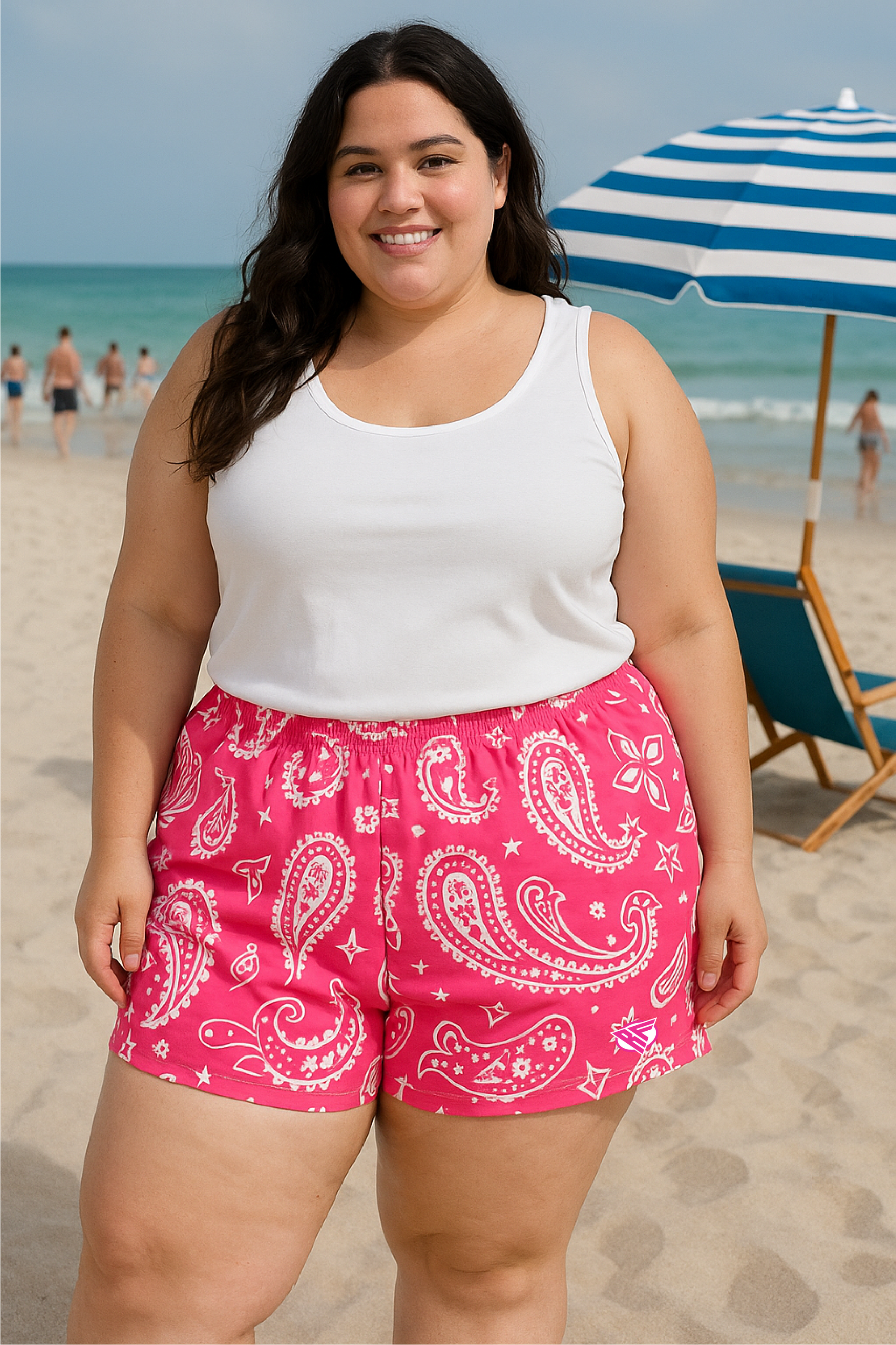 RF Wear Women's Paisley Shorts - Fuchsia -Model Plus Size Front View