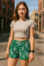 RF Wear Women's Paisley Shorts - Green/White - Model Front View