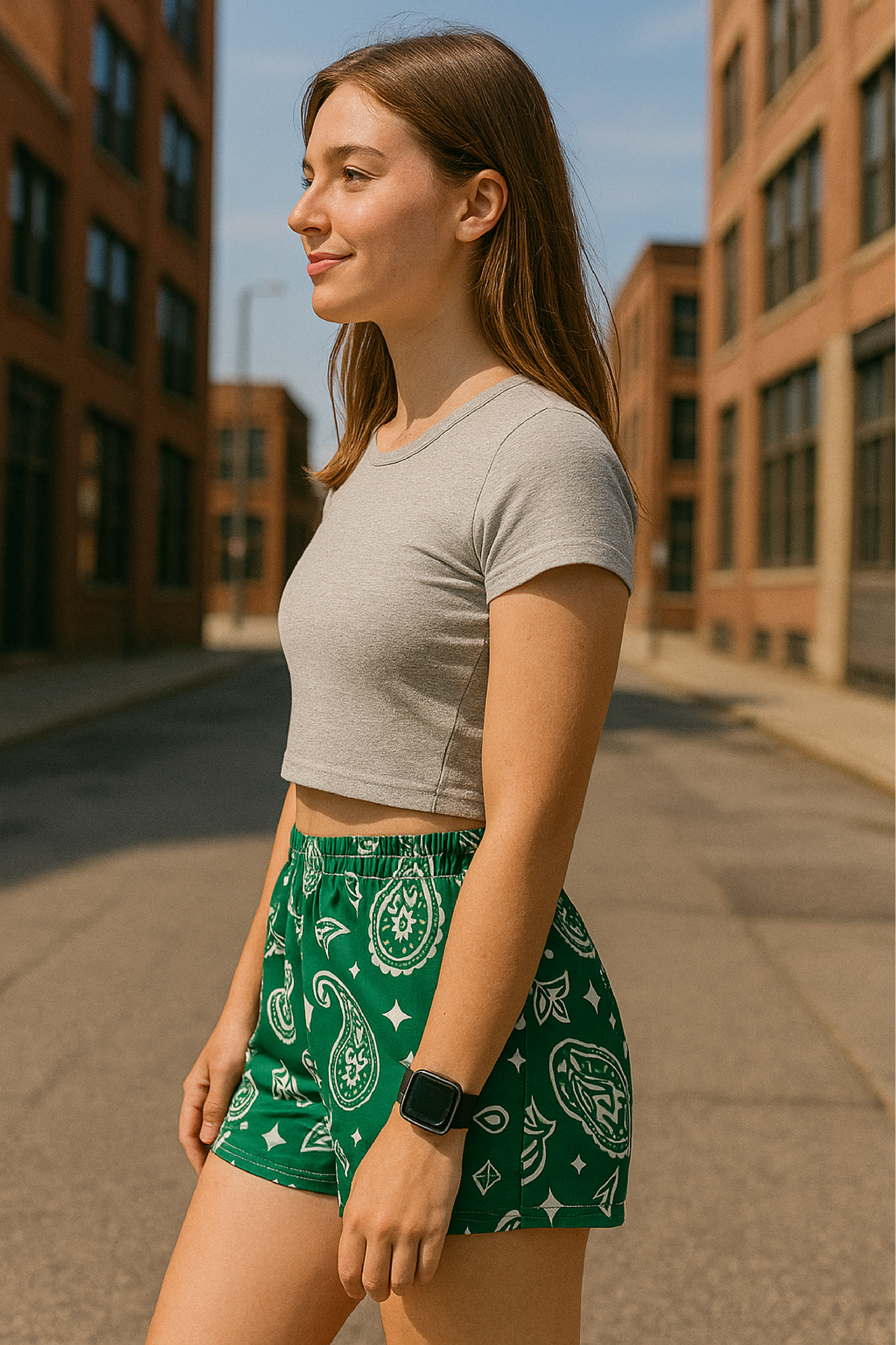 RF Wear Women's Paisley Shorts - Green/White - Model Side View