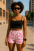 RF Wear Women's Paisley Shorts - White/Fuchsia - Model Front View