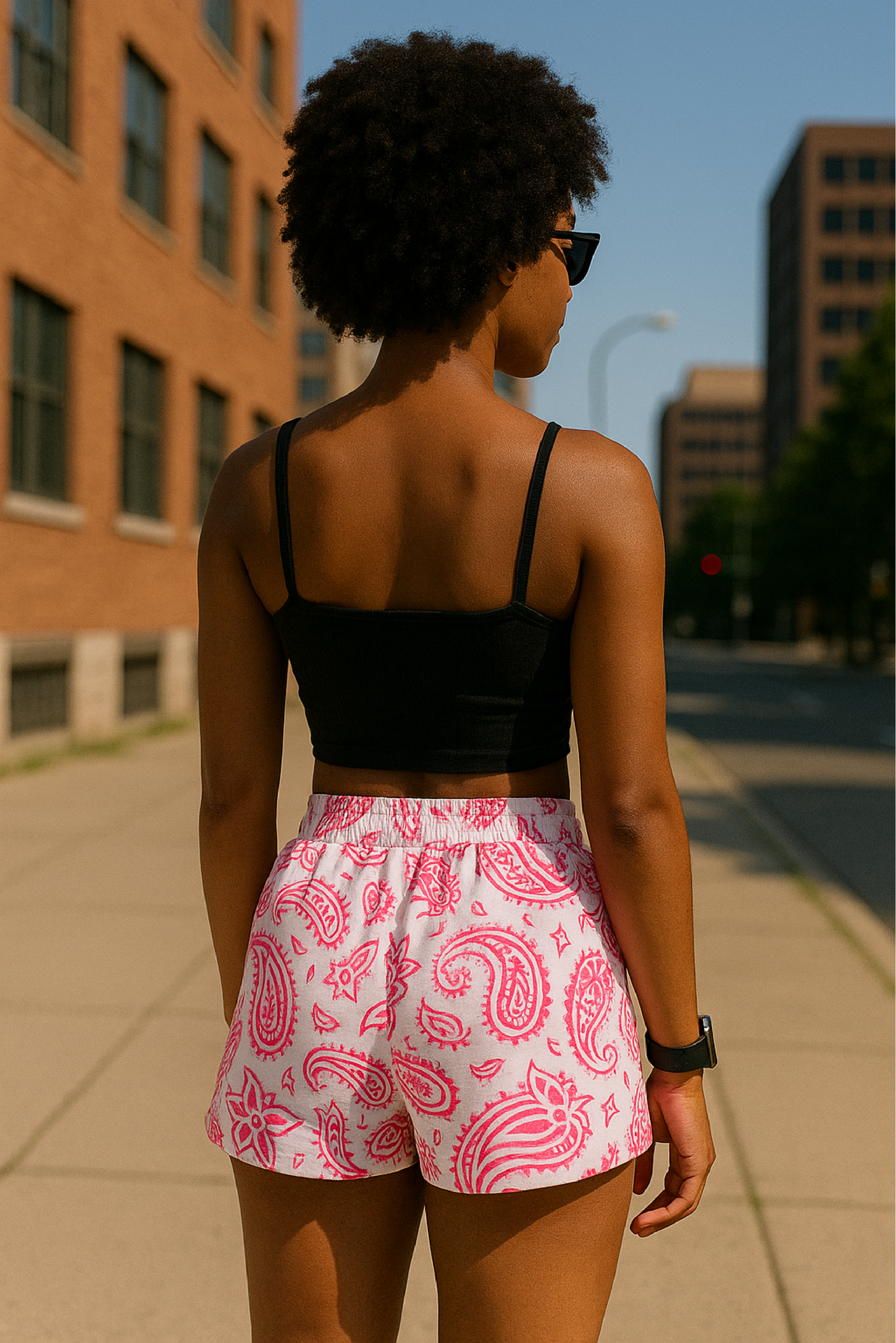 RF Wear Women's Paisley Shorts - White/Fuchsia - Model Back View
