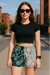 RF Wear Women's Split Paisley Shorts - Green/Silver - Model Front View