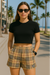 RF Wear Women's Tartan Plaid Pocket Shorts Tan/Black - Model Front View