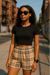 RF Wear Women's Tartan Plaid Shorts - Tan/Black - Model Front View