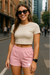 RF Wear Women's Solid Color Shorts - Pink - Model Front View