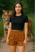 RF Wear Women's Animal Print Shorts - Tiger - Orange/Black - Model Front View