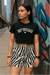 RF Wear Women's Animal Print Shorts - Zebra - Black/White - Model Front View
