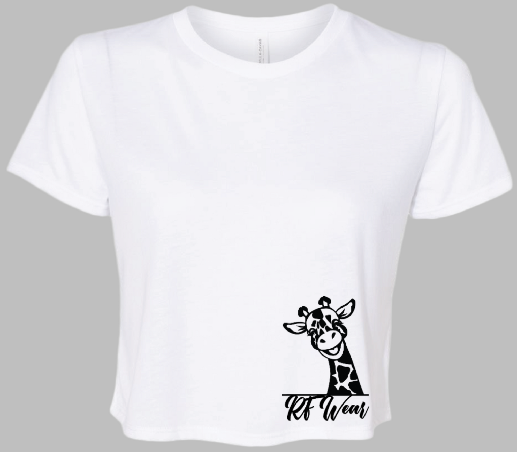 RF Wear Women's Cropped Flowy Giraffe T Shirt White Made in USA