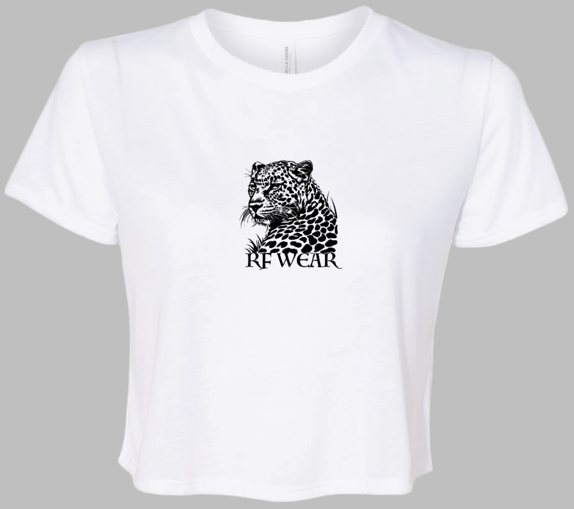 RF Wear Women's Cropped Flowy Leopard T-Shirt White Made in USA