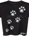 RF Wear Women's Cropped Flowy Paw Print T-Shirt - Black Made in USA