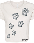 RF Wear Women's Cropped Flowy Paw Print T- Shirt - Natural Made in USA