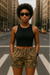 RF Wear Women's Tree Camo Pocket Shorts - Tan - Model Front View