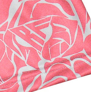 Close-up of RF-Wear Women's Rose Shorts - Pink/White with RF logo