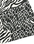 Close-up of RF-Wear Women's Animal Print Shorts - Mash-up in Black/White with RF logo