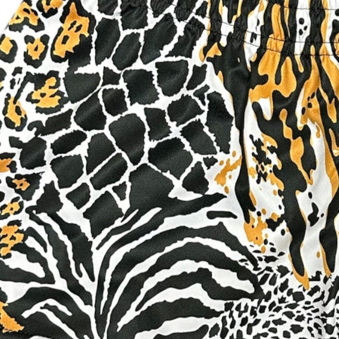 Close-up of RF-Wear Women's Animal Print Shorts - Mash-up - Natural