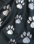 Close-up of RF-Wear Women's Animal Print Shorts - Paw Prints in Black/Grey