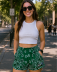 RF Wear Women's Bandana Pocket Shorts - Green - Model Front View