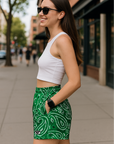 RF Wear Women's Bandana Pocket Shorts - Green - Model Side View