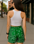 RF Wear Women's Bandana Pocket Shorts - Green - Model Back View
