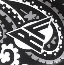 Close-up of RF-Wear Women's Bandana Shorts in Black with RF logo